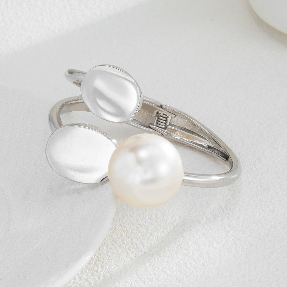 Punk Geometric Pearl Cuff Bracelet