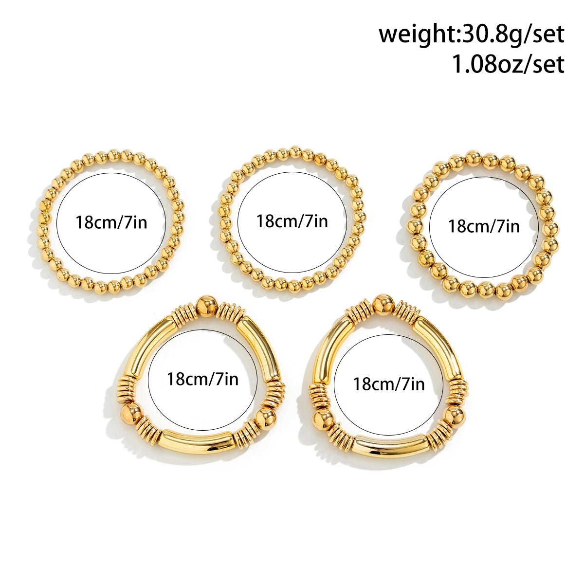 5pc Chunky Gold Beaded Bracelet Set