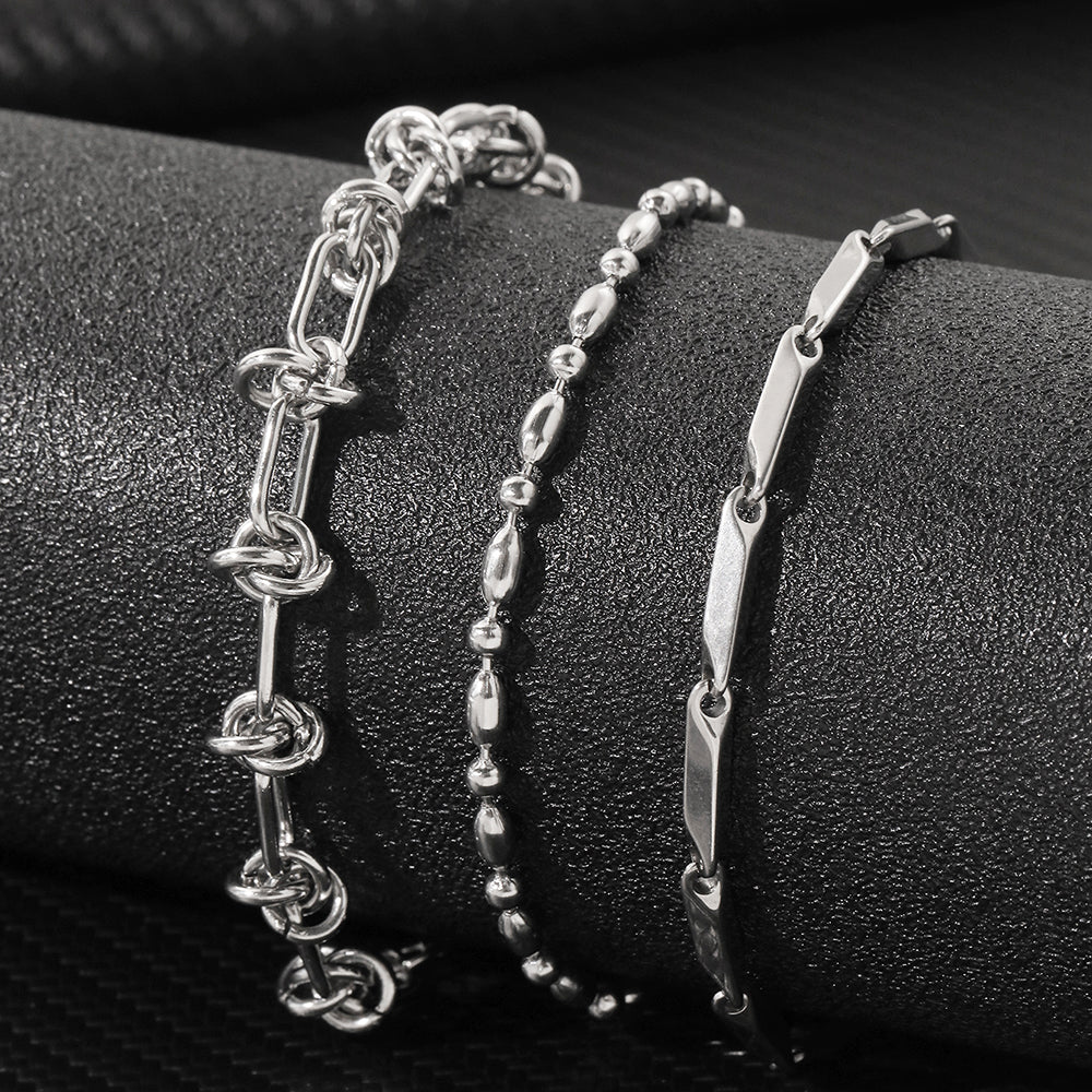 3pc Mixed Link Gold Bracelet Set