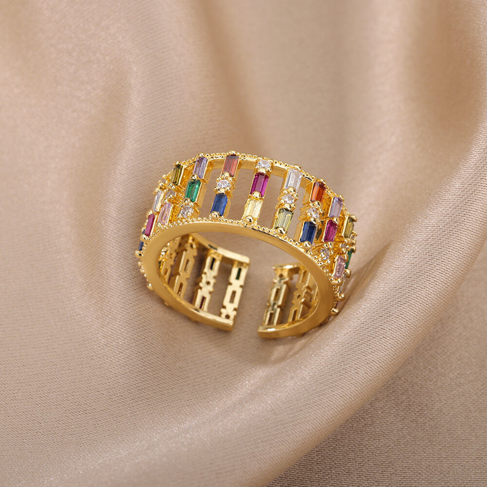 Open Gold Color Zircon Ring