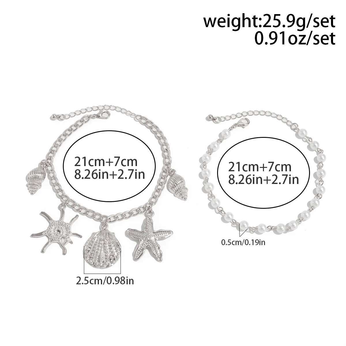 2pc Starfish & Pearl Anklet Set
