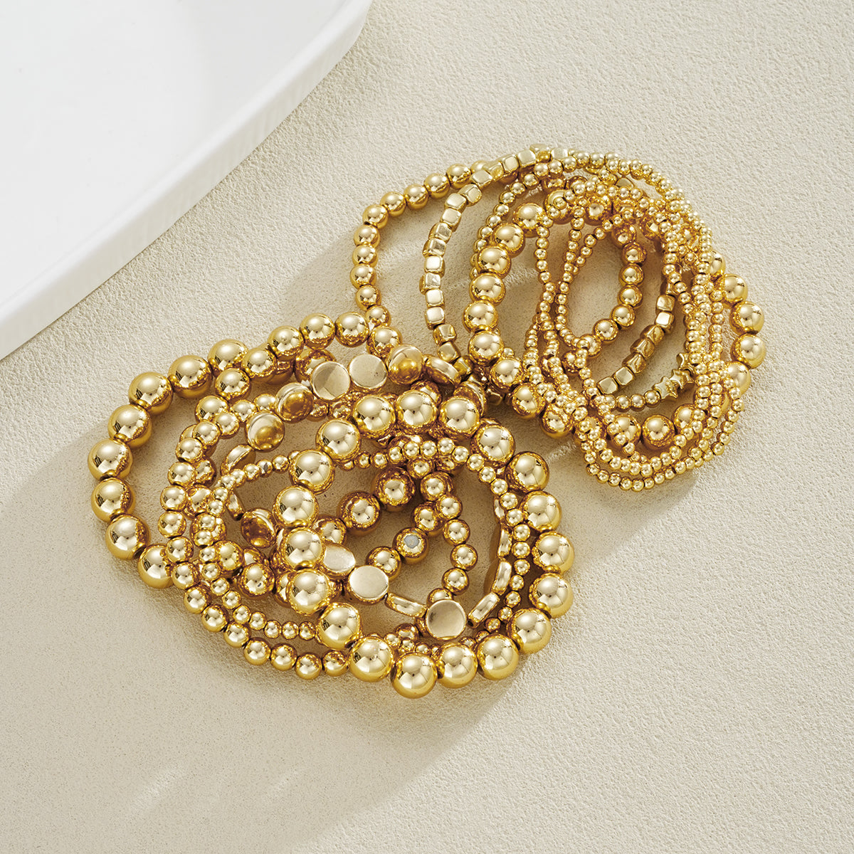 12pc Mixed Beaded Gold Bracelet Stack