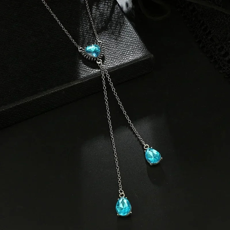Blue Heart Y-Drop Pendant Necklace