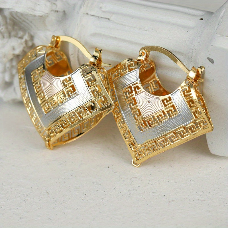 Greek Key Square Hoop Earrings