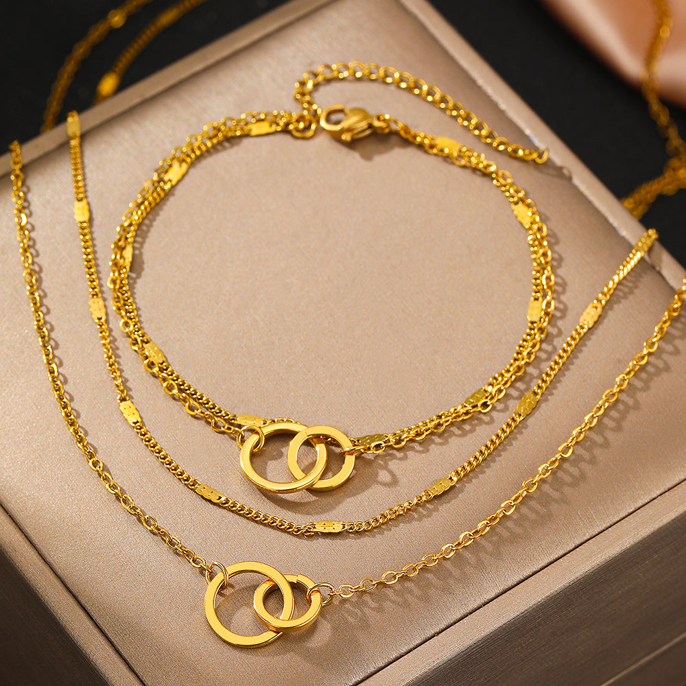 Interlocking Circle Necklace & Bracelet Set