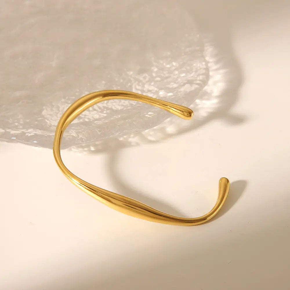 14k Gold Wave Cuff Bracelet
