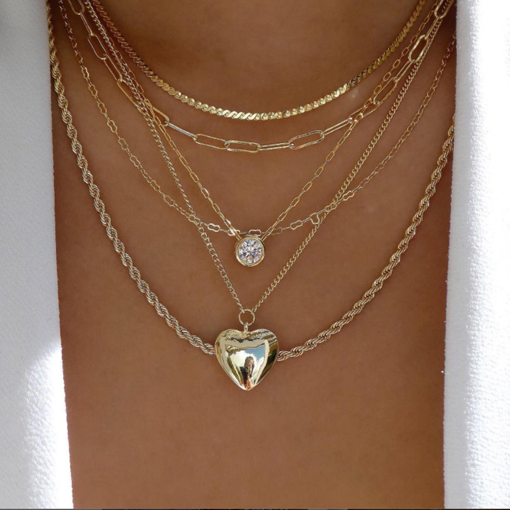 6pc Heart Pendant Layered Necklace Set