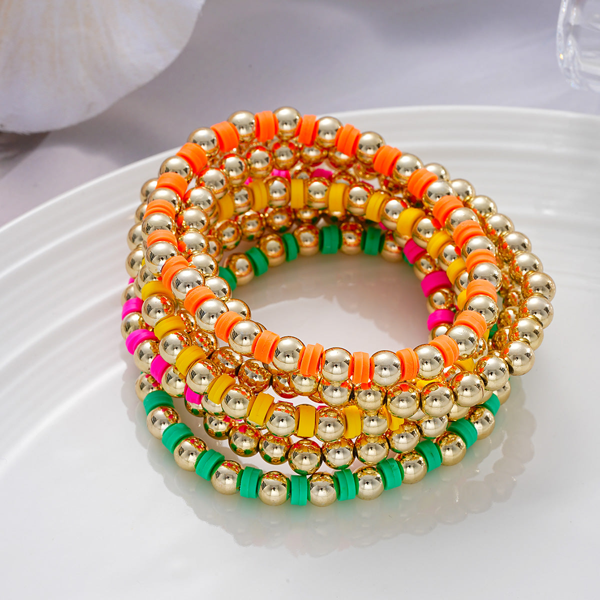 5pc Neon Beaded Stretch Bracelet Set