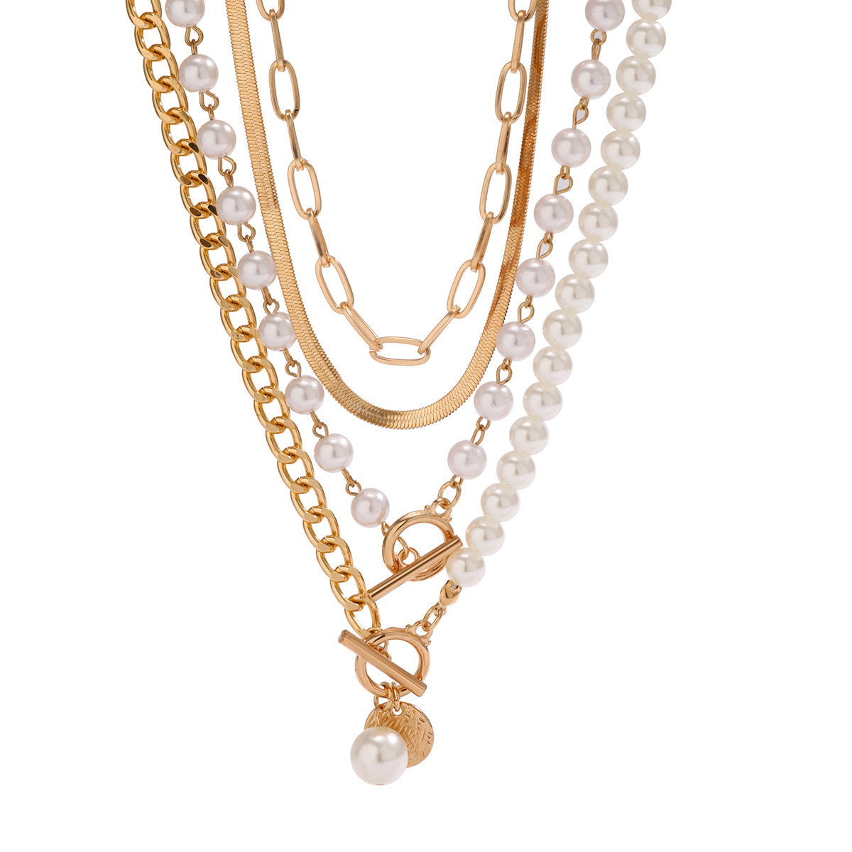 Layered Pearl and Chain Choker Necklace
