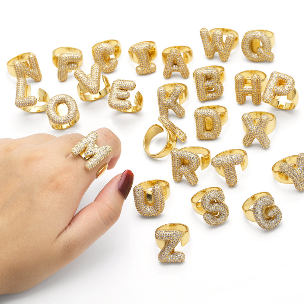 Gold Bubble Letter Initial Ring
