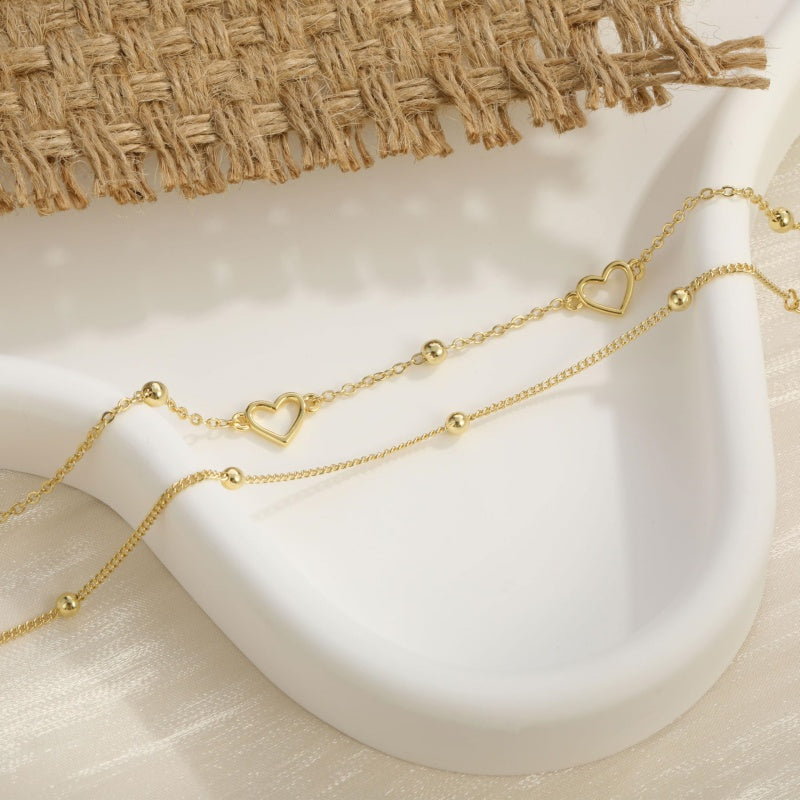 2pc Gold Layered Heart Bracelet Set