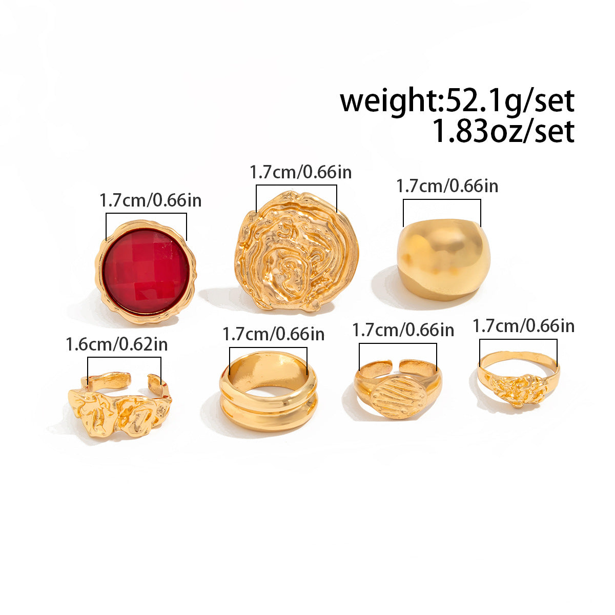 7pc Vintage Acrylic & Metal Ring Set