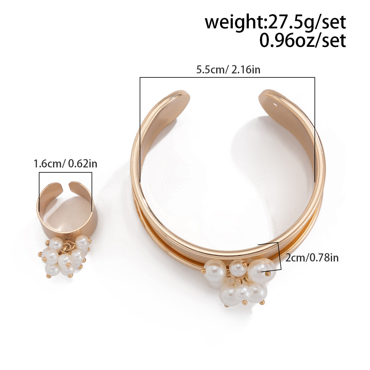 2pc Chunky Pearl Circle Cuff Bracelet Set