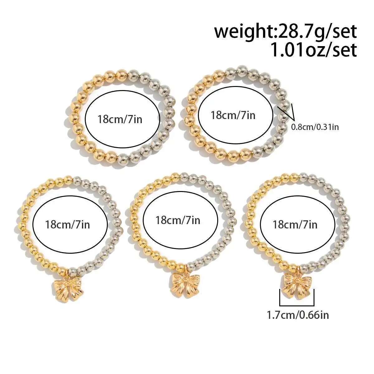 5pc Gold & Silver Beaded Bracelet Set