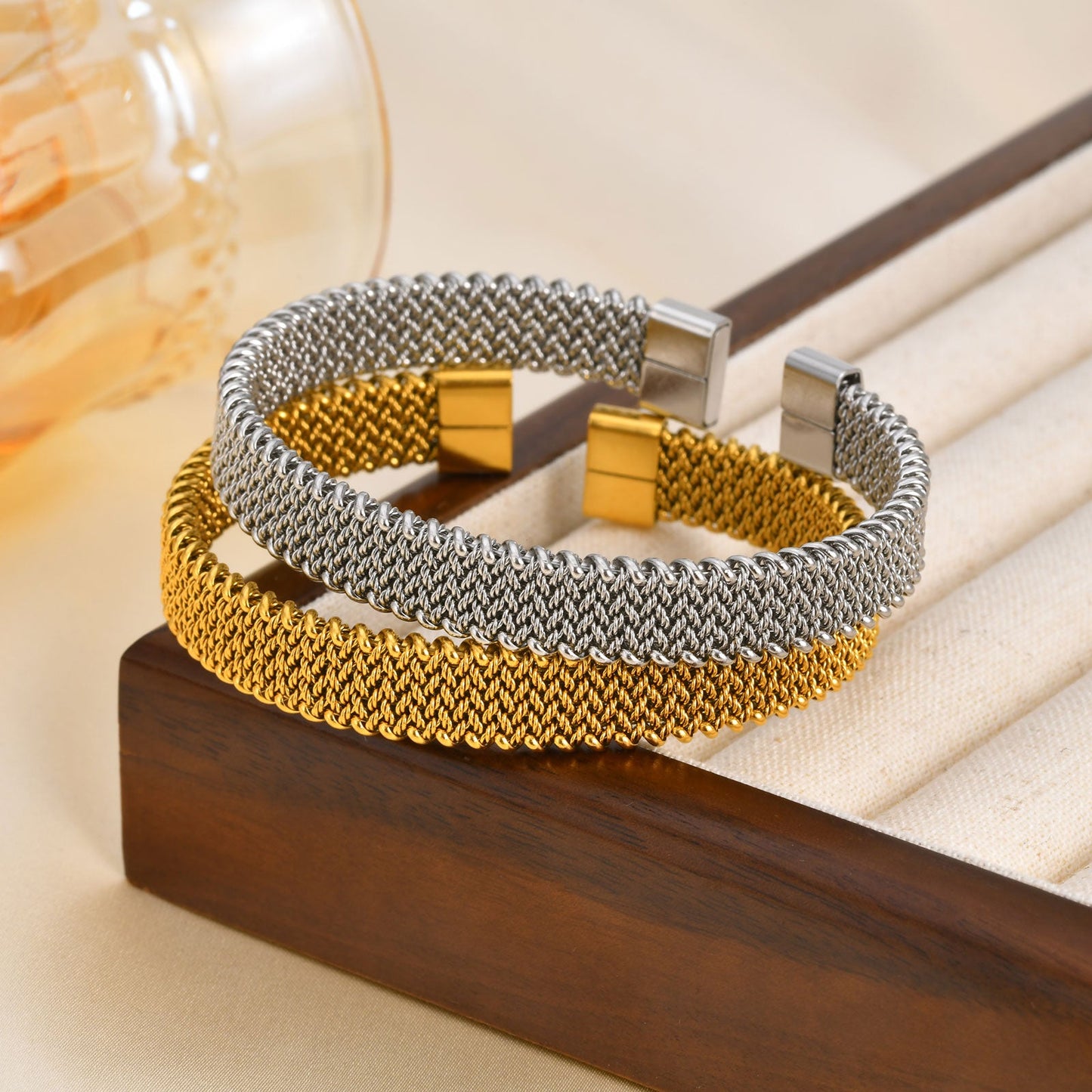 Gold Mesh Textured Cuff Bracelet