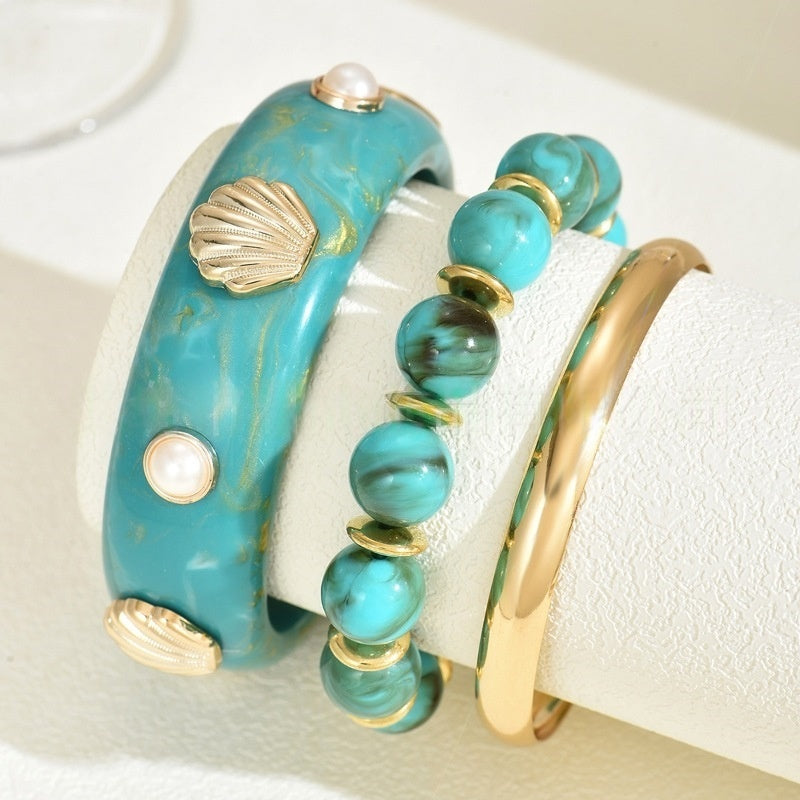 Boho Beaded Pearl & Shell Bracelet Set
