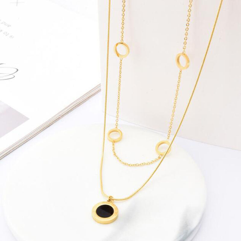 2pc Gold Circle Pendant Necklace Set
