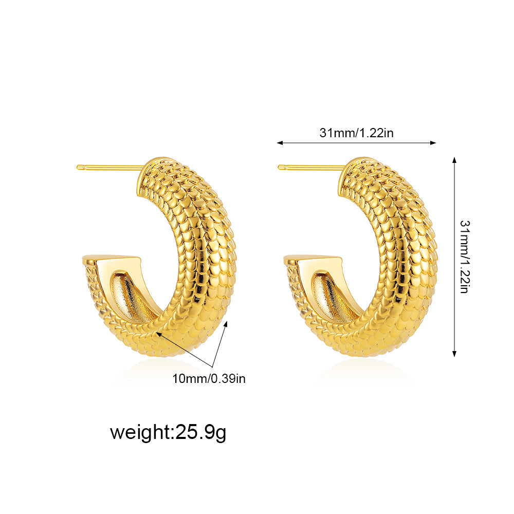 Gold Fish Scale C-Hoop Earrings