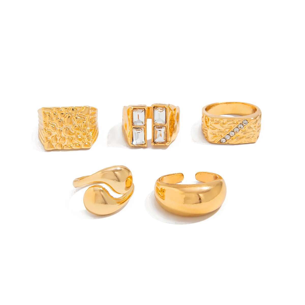 5pc Punk Chunky Geometric Ring Set