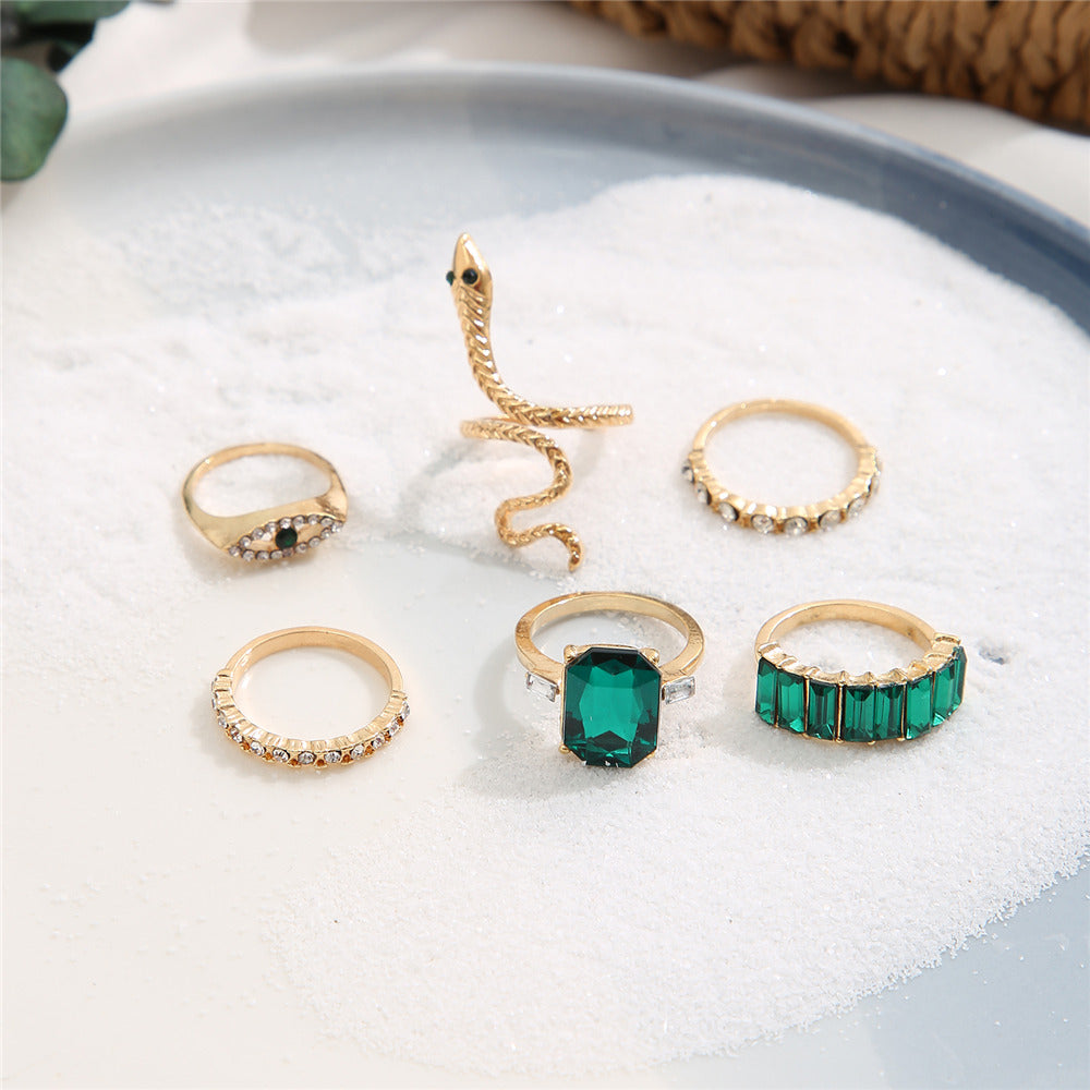 Boho Snake & Crystal Knuckle Ring Set