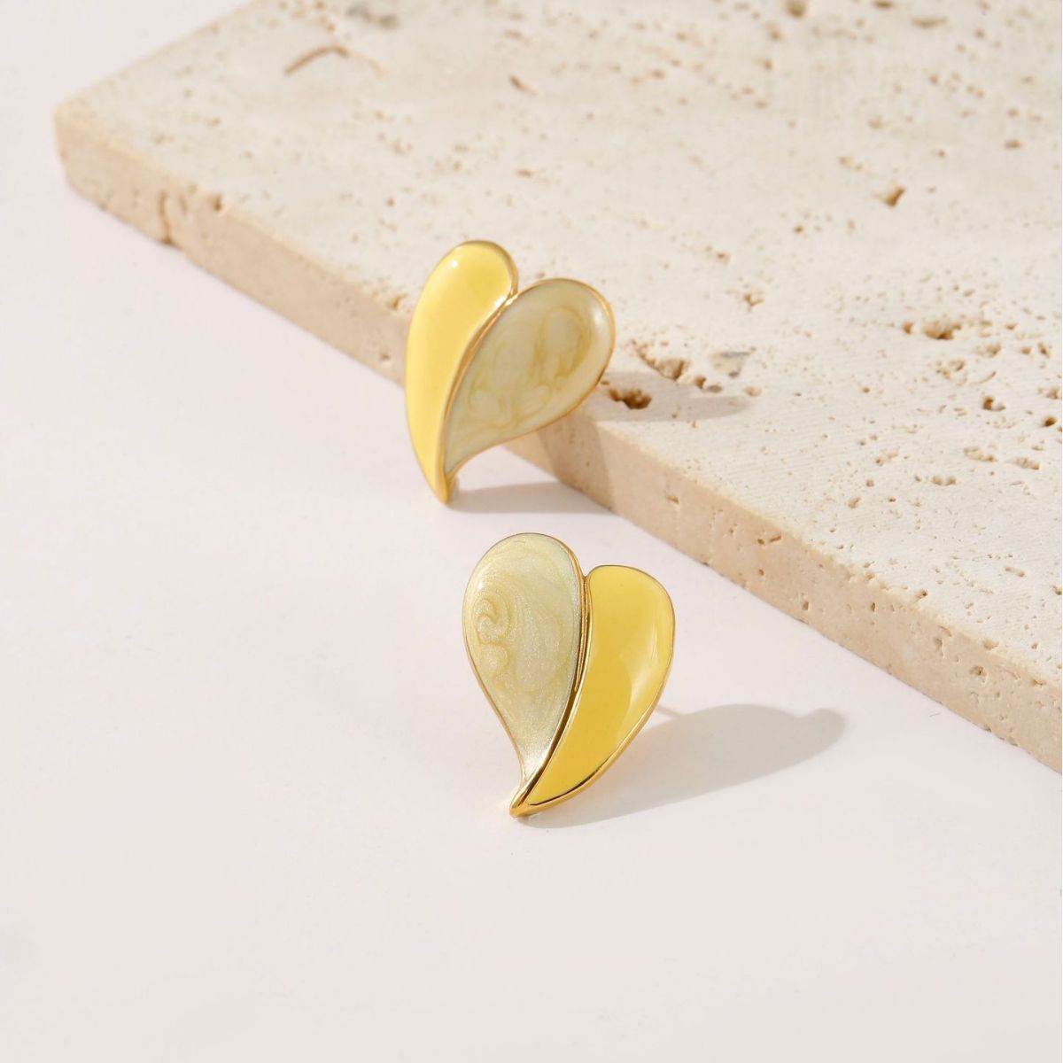 Yellow & White Heart Stud Earrings