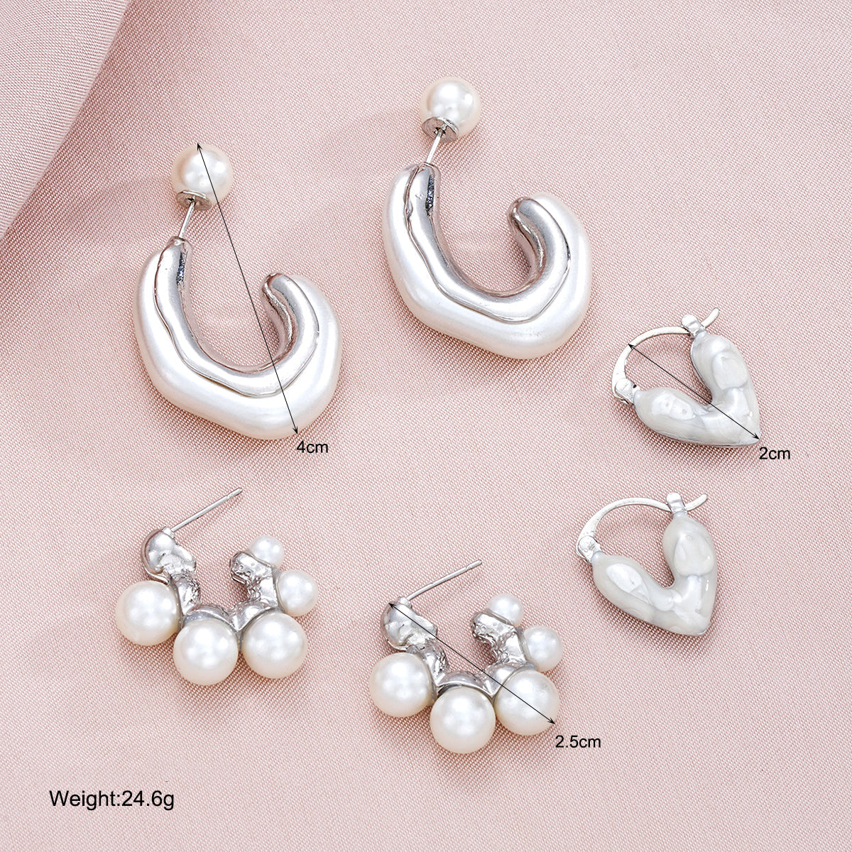 3pc Pearl & Enamel Heart Earring Set