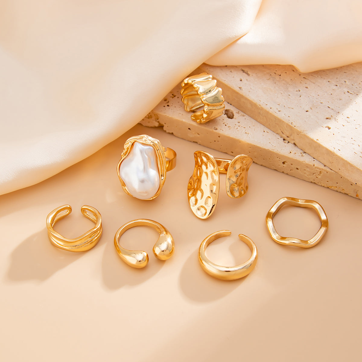 7pc Baroque Pearl Chunky Ring Set