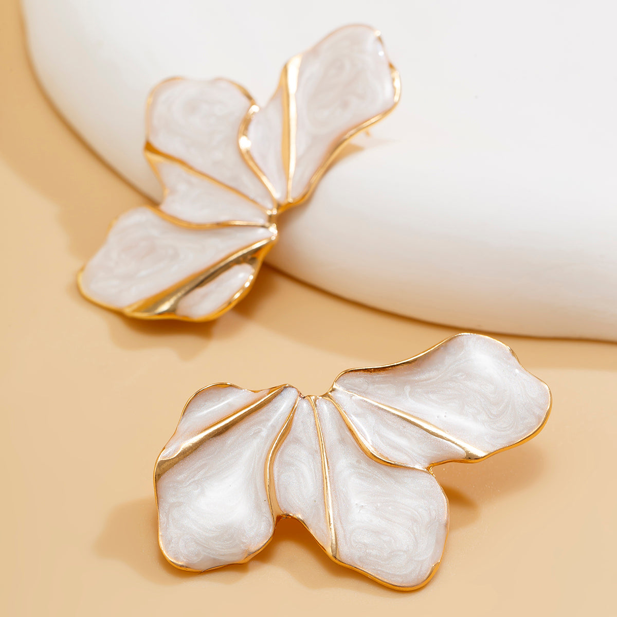 White Abstract Petal Statement Earrings