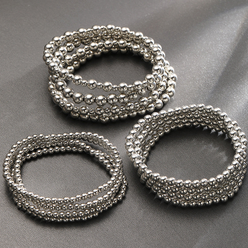 12pc Vintage Silver Beaded Bracelet Set