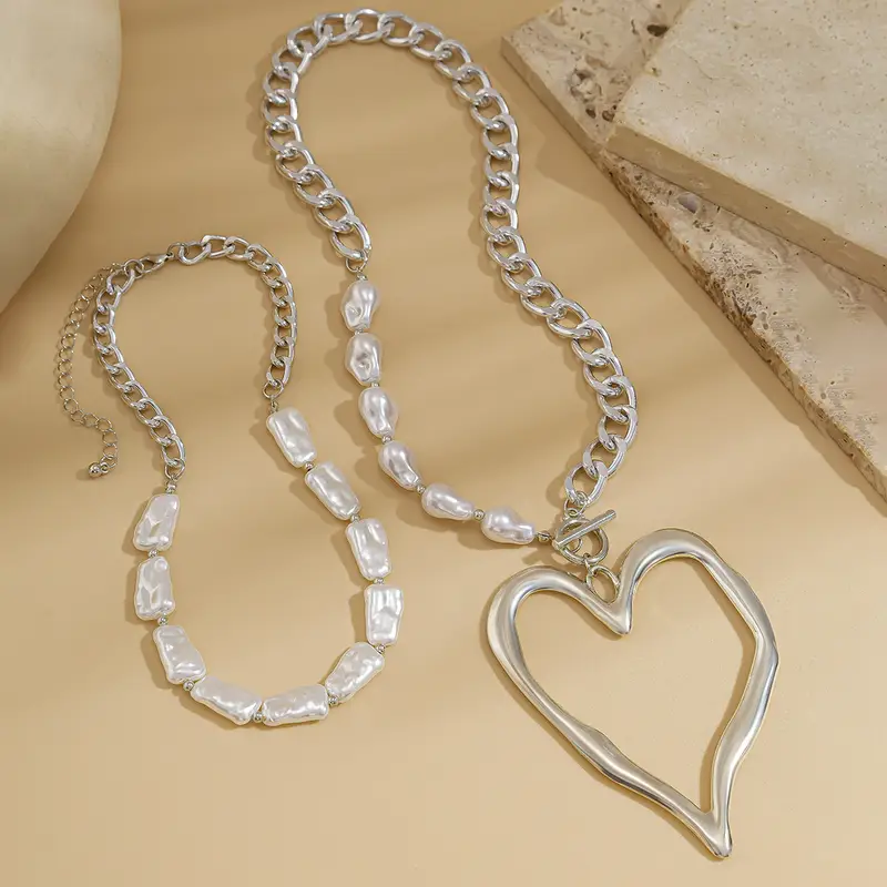Double Layer Baroque Heart Pearl Necklace