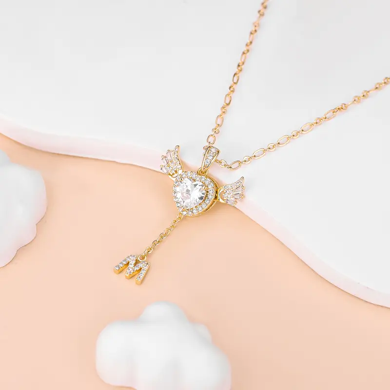 14k Angel Initial Necklace