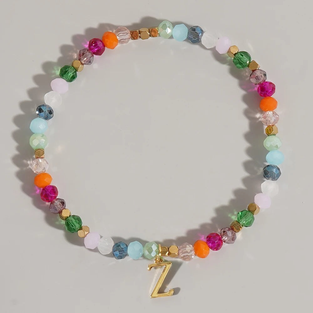 Rainbow Beaded Initial Bracelet