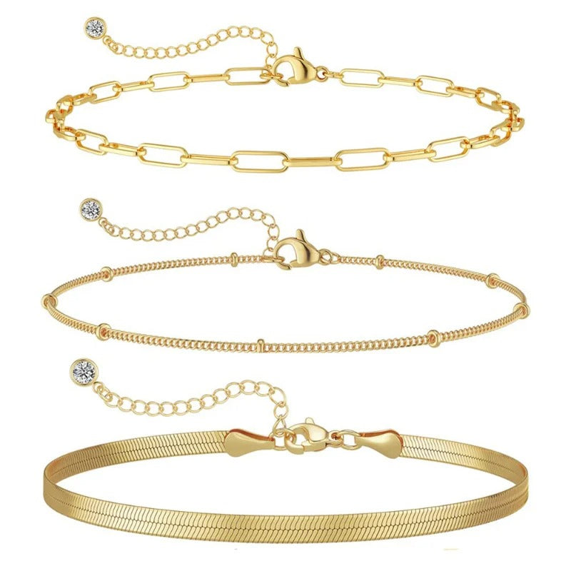 3pc 14k Gold Link Bracelet Set