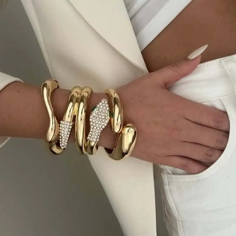 3pc Vintage Rhinestone Chunky Wide Bracelet Stack