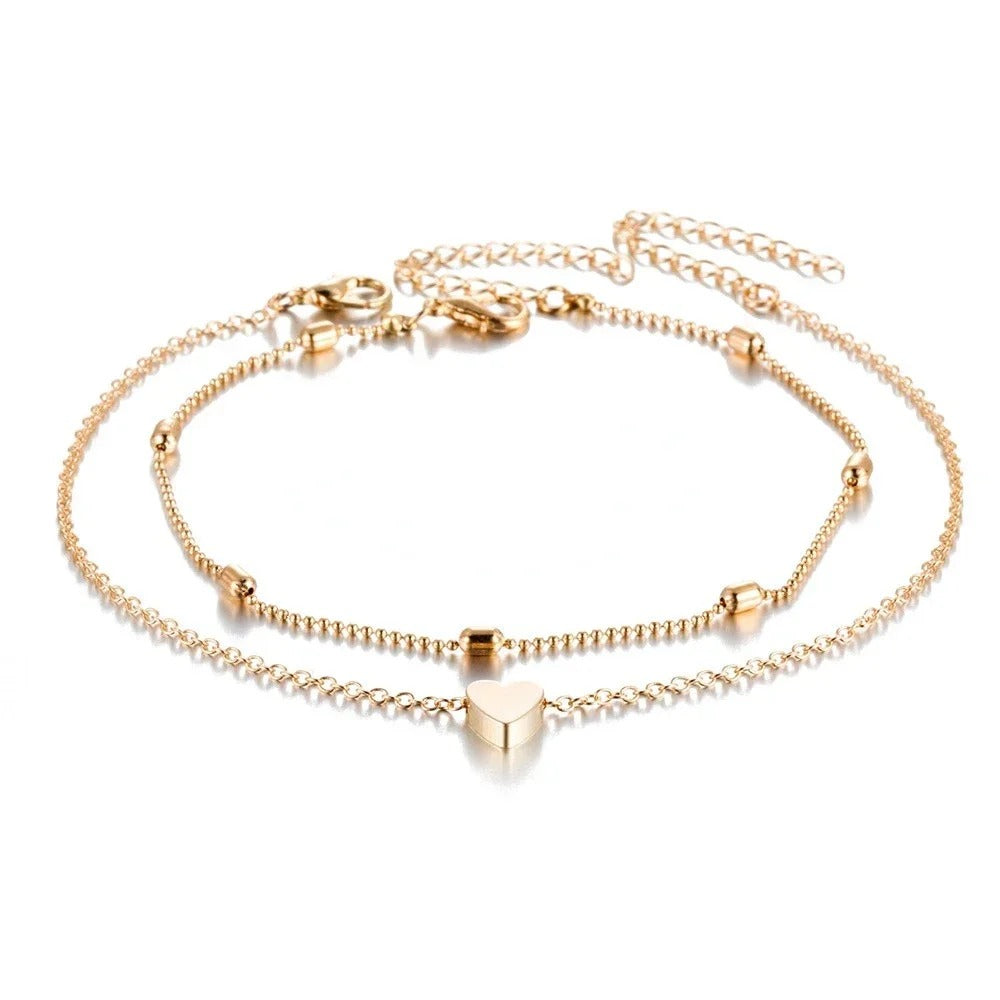 Dainty Layered Heart Anklet