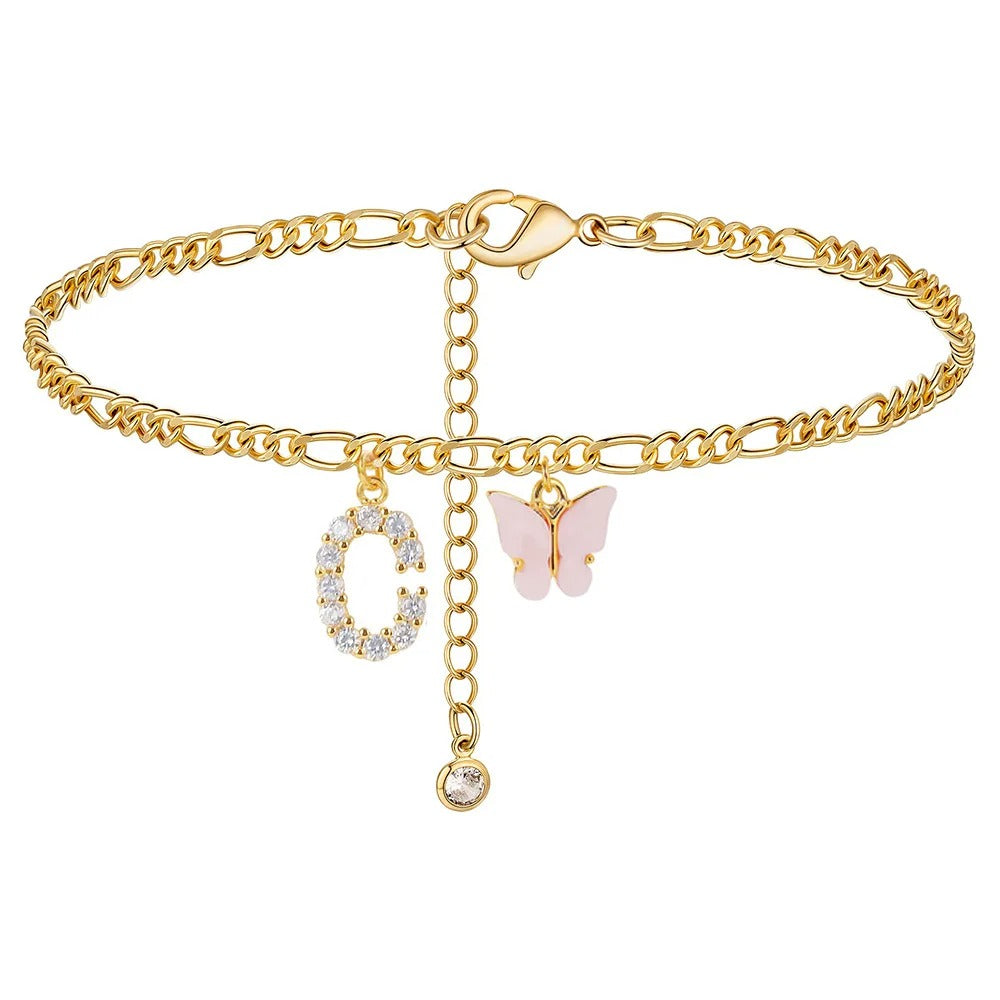 Dainty Butterfly Letter Initial Anklet