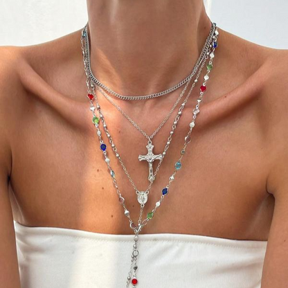 4 Piece Vintage Cross Layered Necklace