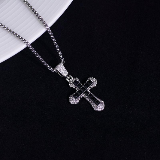 Iced Black Cross Necklace