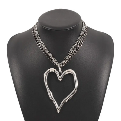 Big Heart Layered Collarbone Chain Necklace