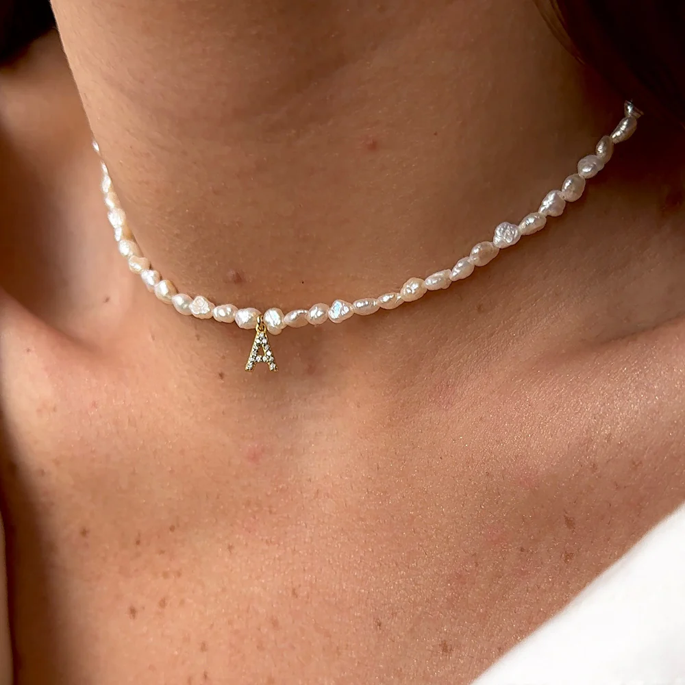 Rice Grain Letter Necklace