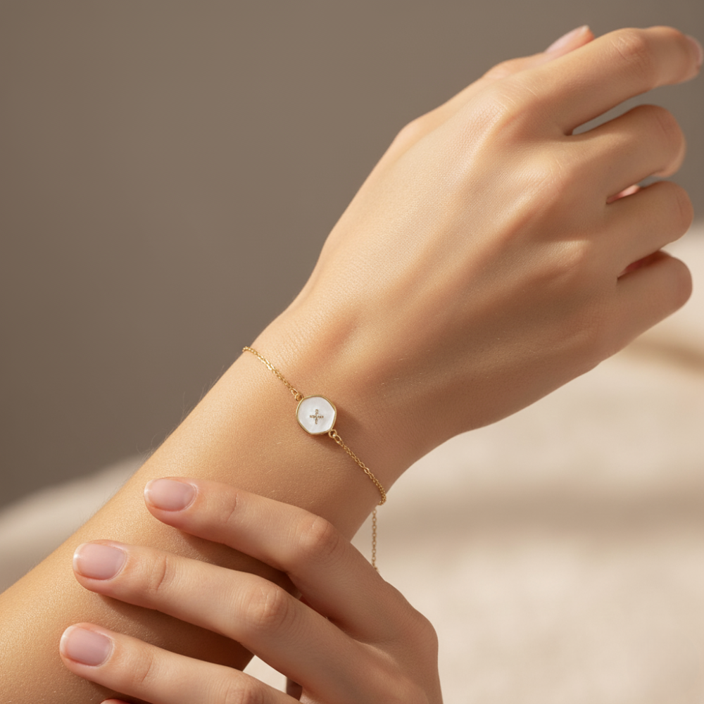 18k Dainty Cross Bracelet