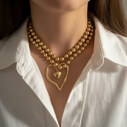 2pc Heart Beaded Necklace Set