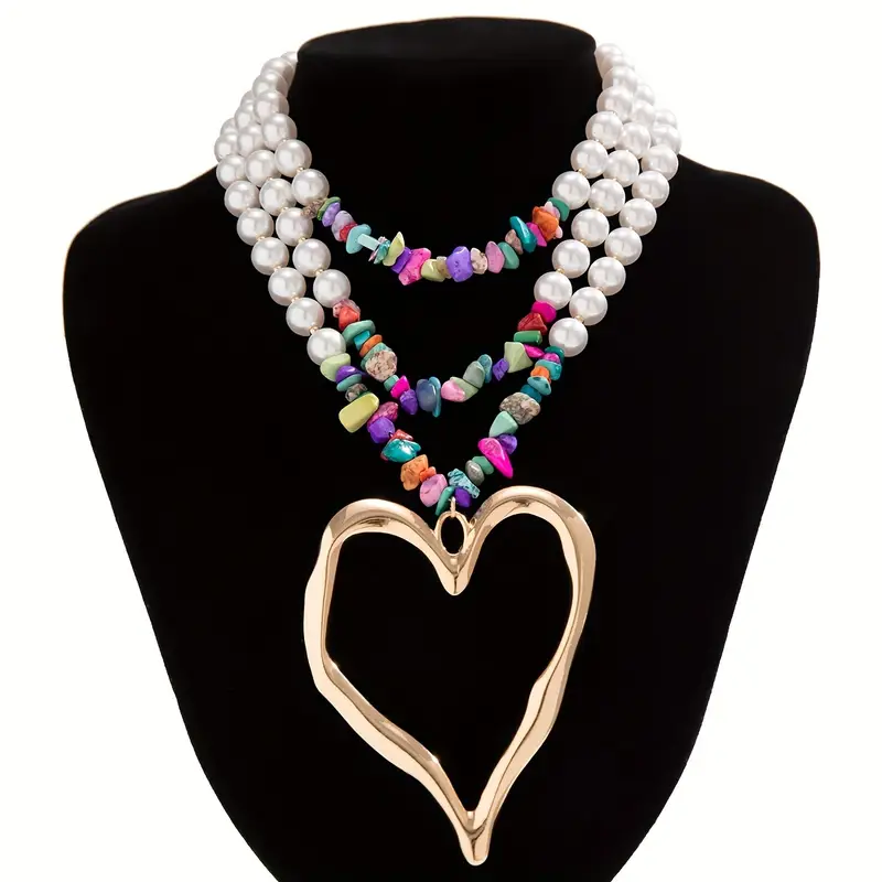 3pc Colorful Pearl Heart Shaped Layered Necklace