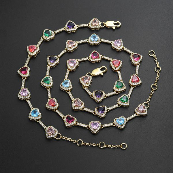 2pc Heart Shaped Colorful Necklace & Bracelet Set
