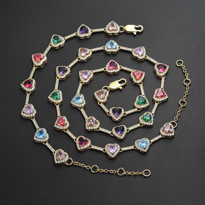 2pc Heart Shaped Colorful Necklace & Bracelet Set