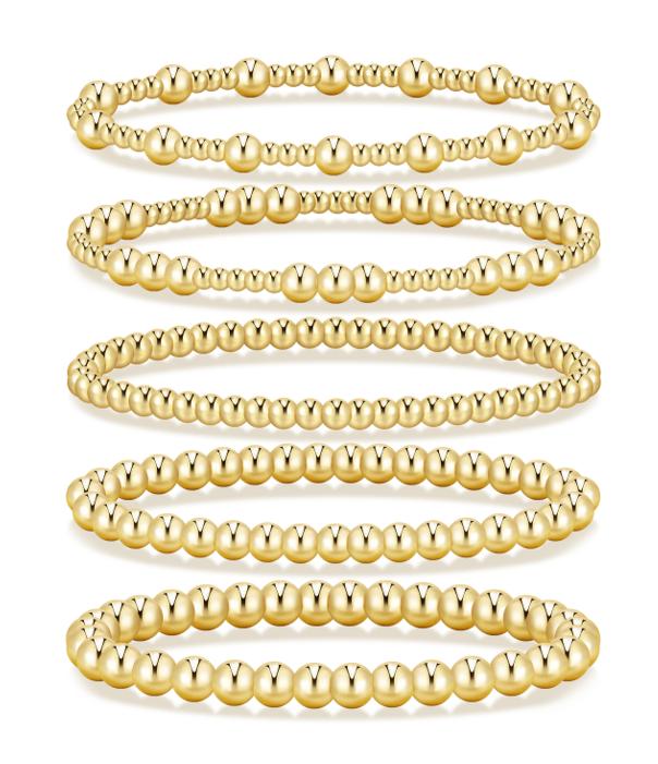 5pc Gold Beaded Bracelet Set