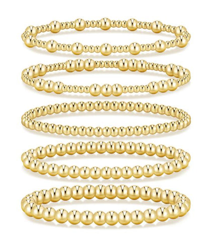 5pc Gold Beaded Bracelet Set