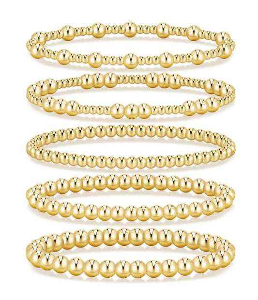 5pc Gold Beaded Bracelet Set
