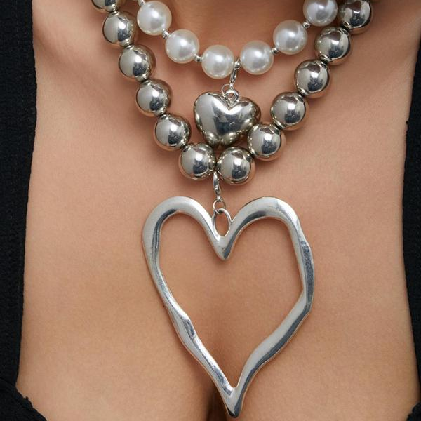 2pc Chunky Love Heart Necklace Set