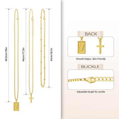 3pc Letter Cross Necklace Set